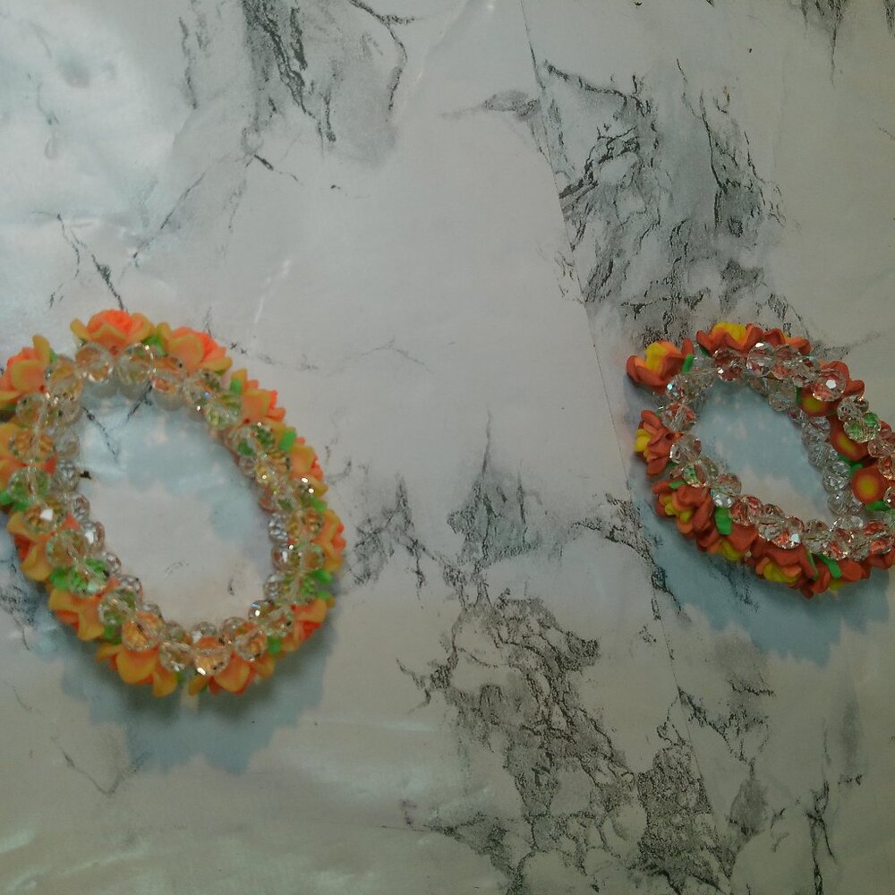 Clear Crystal Flower Stretch Bracelets x2 (415)